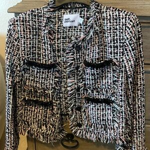 Self portrait black fringed boucle jacket and shorts